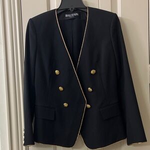 Balmain Black Blazer with Gold Trim and Buttons